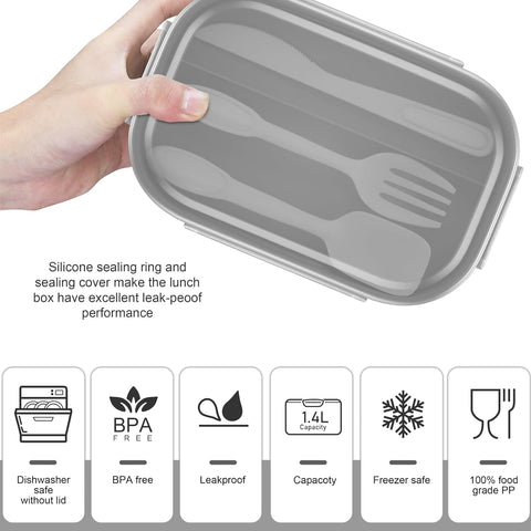 Image of Bento Lunch Box for Kids, Lunch Bento Box Container Leak-Proof for Kids Adults Teens School, Upgrade Lunch Containers Gray Set