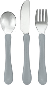 Learning Cutlery Set Helps Toddler Develop Independent Eating Skills |Contoured Handles for Easy Gripping | Safety Edge on Knife | Dishwasher Safe | Navy & Gray | 2-Pk