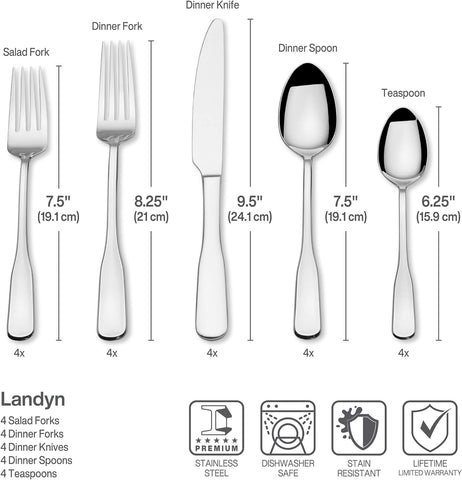 Image of Living Landyn 18.0 20 Piece Stainless Steel Flatware Set, Service for 4