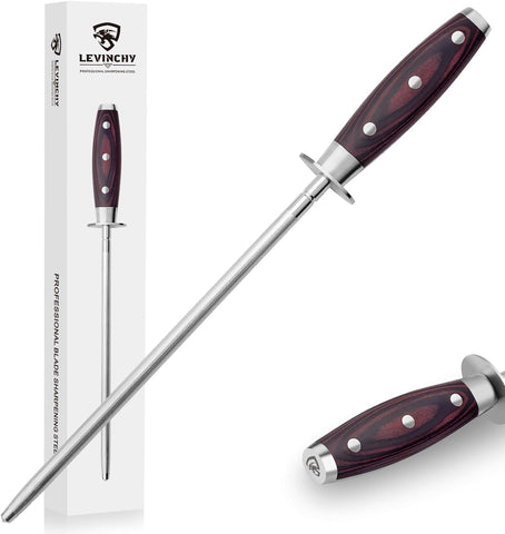 Image of 10 Inch Honing Steel with Pakkawood Handle, Knife Sharpener Rod, Professional Knife Sharpening Steel
