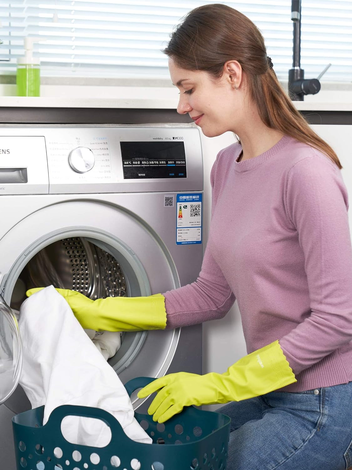 LANON Wahoo Skin-Friendly Cleaning Gloves, Dishwashing Kitchen Gloves with Cotton Flocked Liner, Reusable, Non-Slip, Bud Tender, Medium