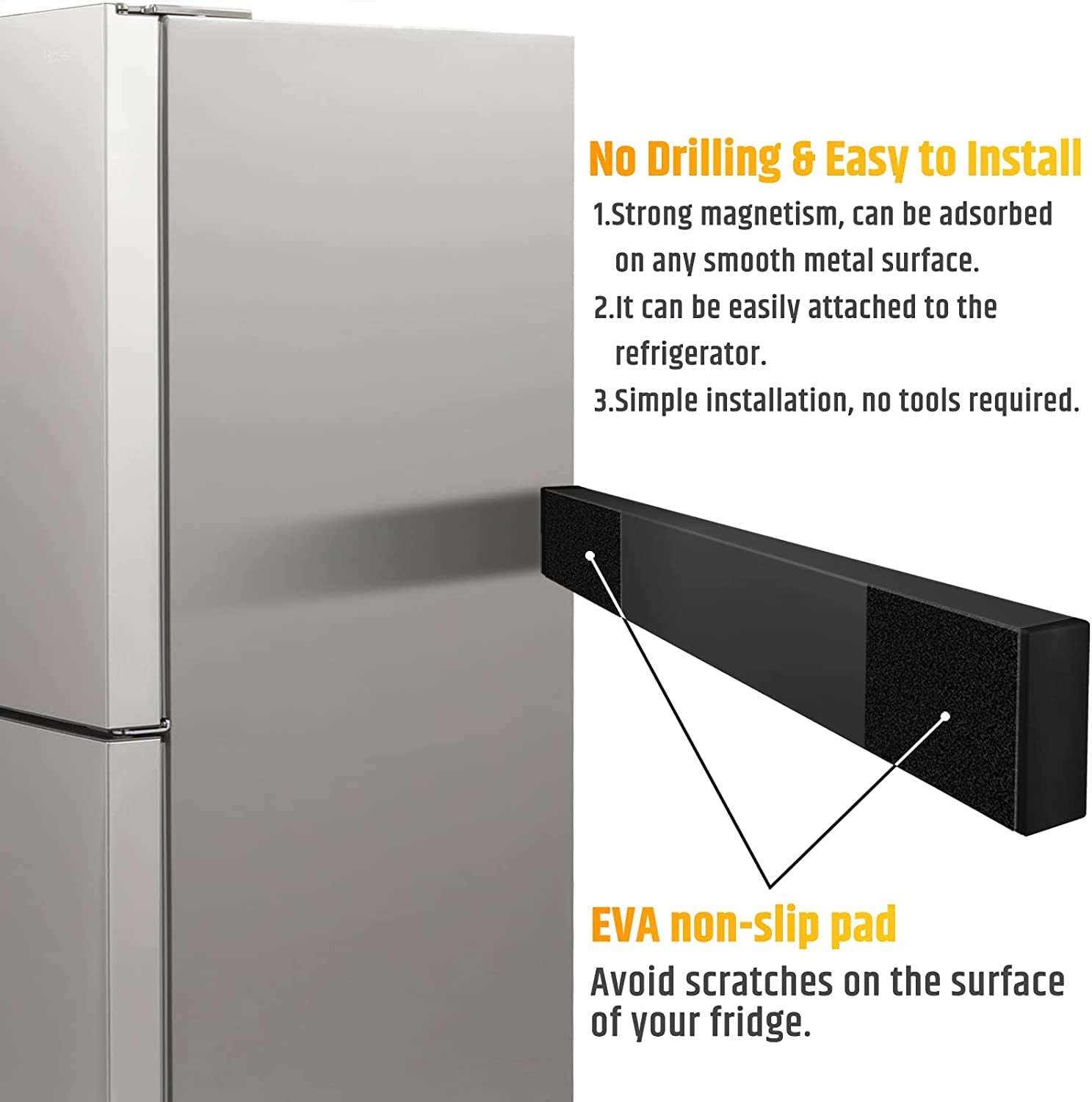 Fridge Applicable 17 Inch Double Sided Magnetic Knife Holder - Stainless Steel Knife Strip with Powerful Magnetic Pull Force - Use as Kitchen Knife Holder, Knife Rack & Tool Holder - Matte Black