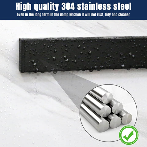 Image of Magnetic Knife Holder for Wall—With 3 Hooks, No Drilling 16 Inch Black Knife Magnetic Strip, Powerful Knife Magnet Rack, Include Adhesive Tape and Screws for Knives, Utensils, and Tools