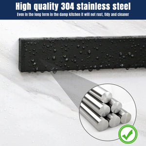 Magnetic Knife Holder for Wall—With 3 Hooks, No Drilling 16 Inch Black Knife Magnetic Strip, Powerful Knife Magnet Rack, Include Adhesive Tape and Screws for Knives, Utensils, and Tools