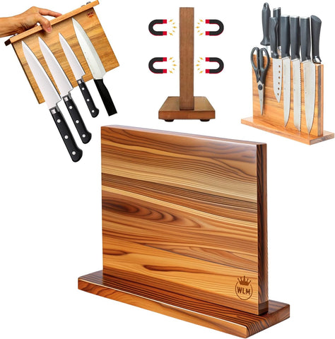 Image of Premium Acacia Wood Double Sided Magnetic Knife Block without Knives Strong Magnetic Knife Holder Magnet Knife Holder Stand Knife Holder for Kitchen Counter Knife Rack Knife Stand Knife Storage