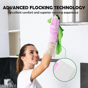 Reusable Rubber Gloves for Dishwashing Cleaning, Non-Slip Cotton Lining Washing Glove Kitchen Waterproof Household Gloves