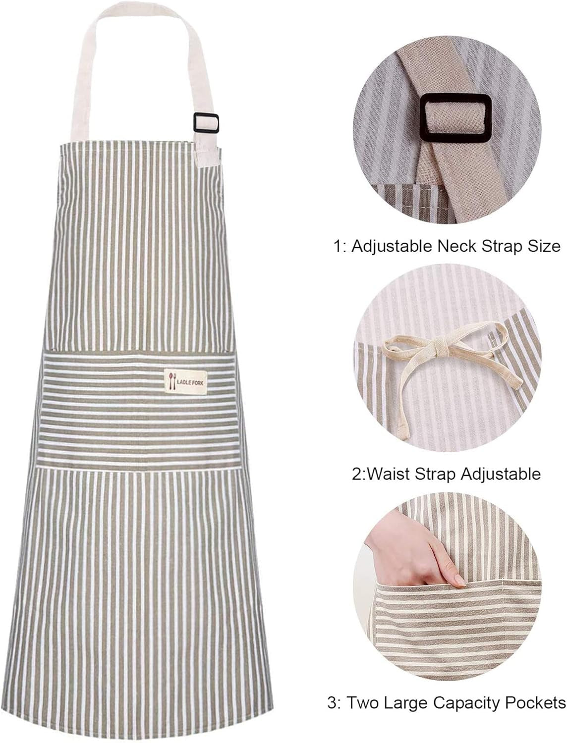 Aprons 2 Pack Adjustable Bib Aprons with 2 Pockets Cotton Linen Cooking Kitchen Chef Apron for Women and Men