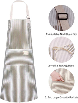Aprons 2 Pack Adjustable Bib Aprons with 2 Pockets Cotton Linen Cooking Kitchen Chef Apron for Women and Men