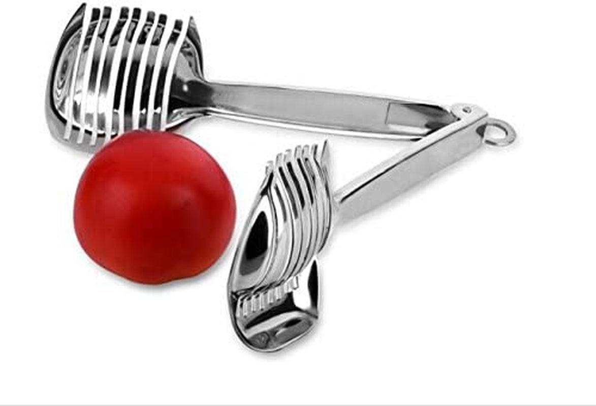 Tomato Lemon Slicer Holder round Fruits Onion Shreader Cutter Guide Tongs with Handle Kitchen Cutting Potato Lime Food Stand Stainless Steel