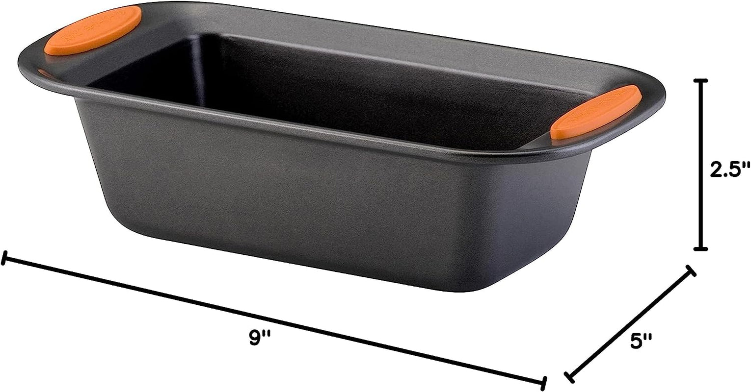 Yum-O! Bakeware Oven Lovin' Nonstick Loaf Pan, 9-Inch by 5-Inch Steel Pan, Gray with Orange Handles
