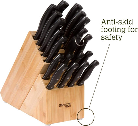 Image of 20 Slot Universal Knife Block:  X-Large Bamboo Wood Knife Block without Knives - Countertop Butcher Block Knife Holder and Organizer with Wide Slots for Easy Kitchen Knife Storage