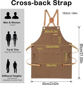 Chef Apron for Men Women with Gift Box Pack, Cross Back Apron with Pockets for Kitchen Cooking Baking Artist Painting, Cotton Canvas Work Aprons for Shop, Garden, Restaurant, Cafe (Brown, M to XXL)