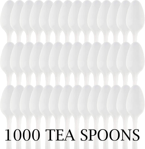 Image of Cutlery Plastic Teaspoons Medium Weight Disposable Silverware White (1000 Count)