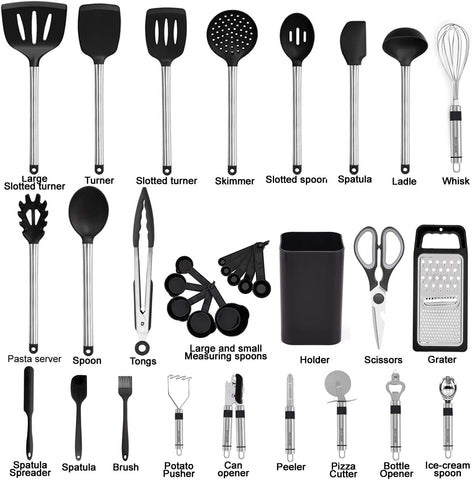 Image of Kitchen Utensil Set-Silicone Cooking Utensils-33 Kitchen Gadgets & Spoons for Nonstick Cookware-Silicone and Stainless Steel Spatula Set-Best Kitchen Tools, Useful Pots and Pans Accessories