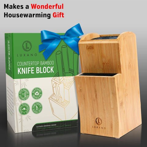 Image of Universal Knife Block without Knives - Kitchen Knife Holder for Kitchen Counter - Extra Large Bamboo Knife Block Holder