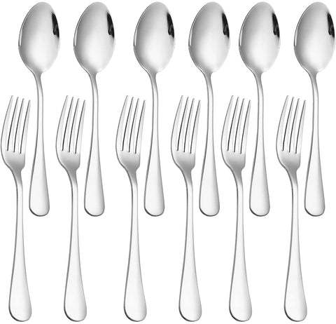 Image of Set of 12, Stainless Steel Dinner Forks and Spoons Silverware Set, Heavy-Duty Dinner Forks and Spoons(6.7 Inch) Cutlery Set, Dishwasher Safe (Silver)