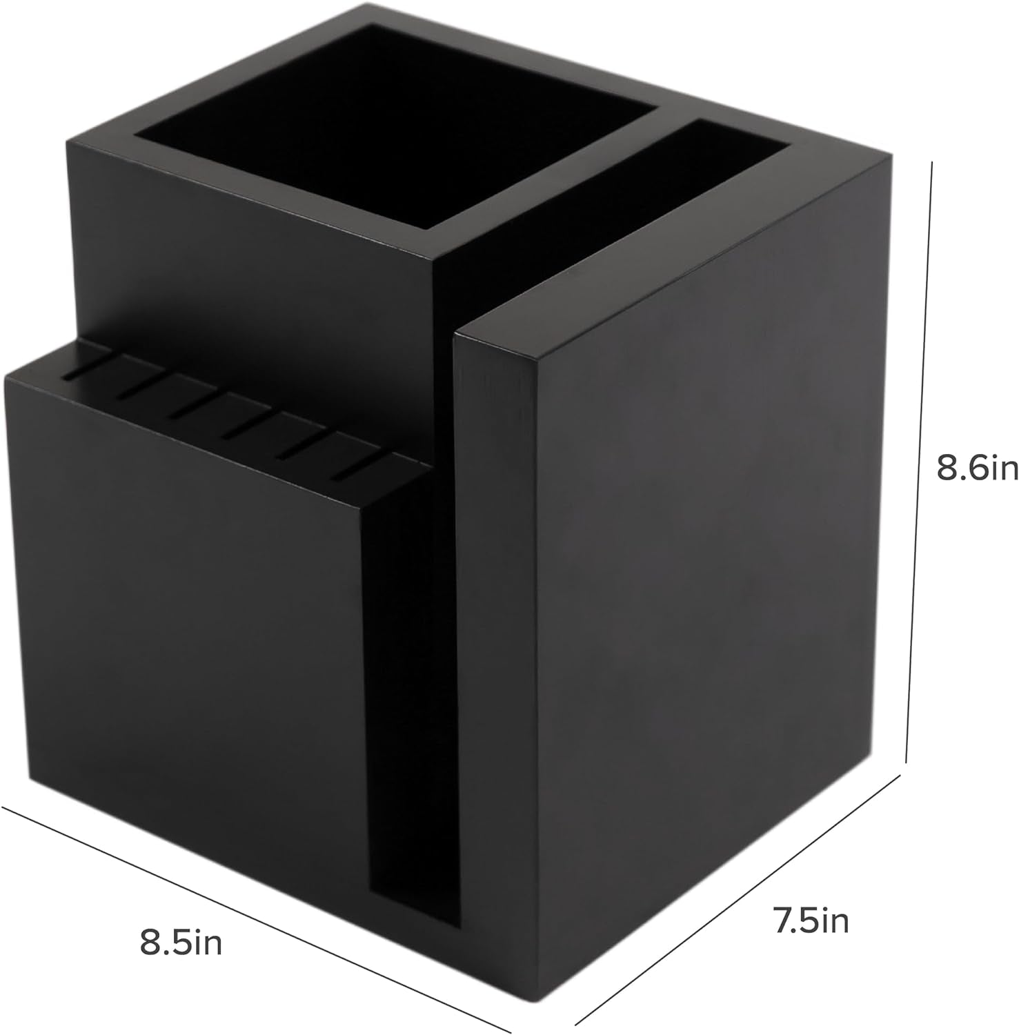 Bamboo Magnetic Knife Block and Cooking Utensil Holder, Sleek Storage for Chefs Knives, Steak Knives, Spatulas, Scissors, Non-Slip Rubber Feet, Easy to Clean, Food-Safe Black Finish