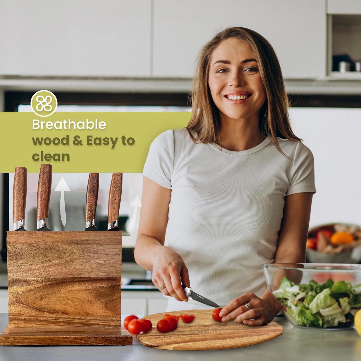 - Magnetic Knife Block + Cutting Board for Kitchen | Magnetic Knife Holder with Strong Enhanced Magnets, Knife Block without Knives, 3 Rows of Magnetic Strips, Knife Holder | Set 2 in 1