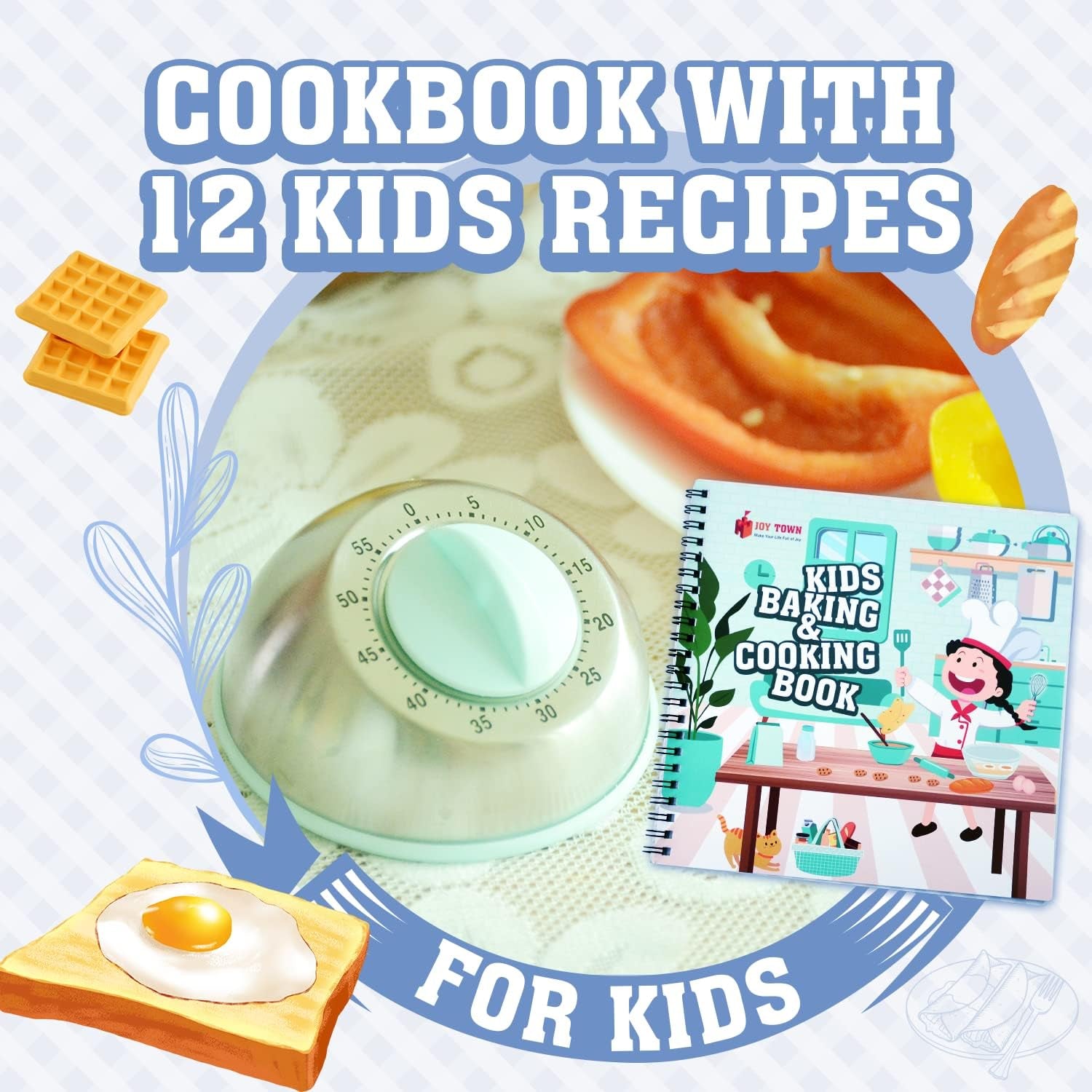 Joytown Kids Cooking and Baking Set with Storage Case – Real Cooking Supplies with Cookbook, Knives, Timer, Kids Baking Kit for Girls & Boys – Complete Utensils Accessories with Chef Apron & Hat