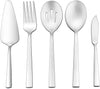 Serving Utensils,  5-Piece Stainless Steel Hostess Serving Set for Buffet Party Kitchen Restaurant, Square Handle Silverware, Matte Finished & Dishwasher Safe – Silver