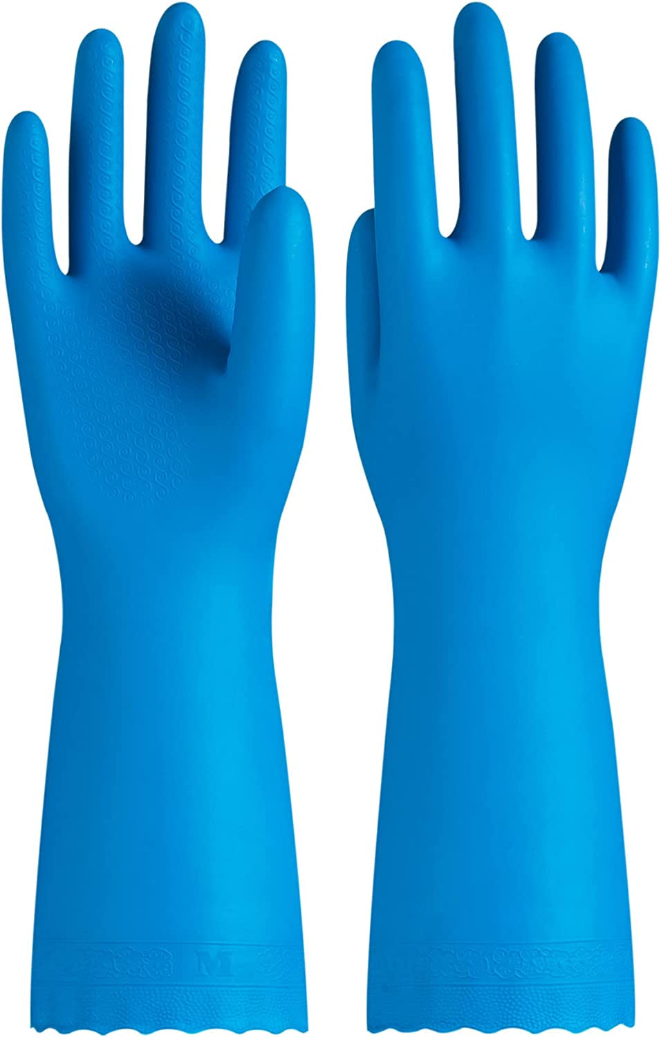 Reusable Dishwashing Cleaning Rubber Gloves, Dish Washing Gloves with Flocked Cotton Liner, Kitchen Gloves, Latex Free, Blue, Medium