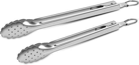 Image of Premium 304 Stainless Steel Barbecue Turners Set, Heavy Duty Cooking Kitchen BBQ Tongs, 10" and 12"