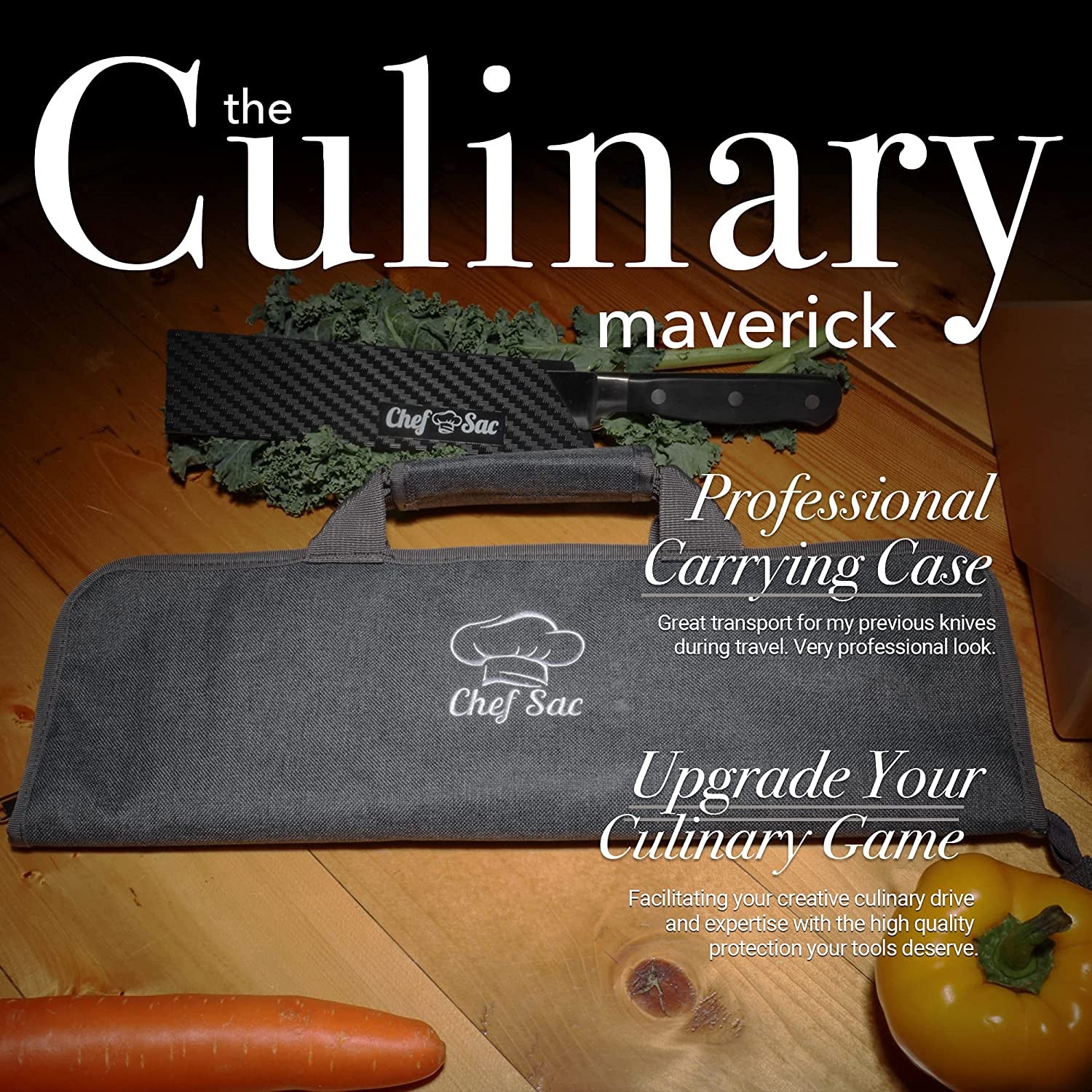 Chef Knife Roll Bag Travel Case | 8 Pockets for Knives & Tools | 2 Flaps with Cleaver & Mesh Pocket | Honing Rod Slot | Chef Knife Case for Professional & Students | Knives Not Included (Denim Grey)