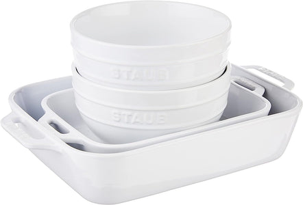 Ceramic 4-Pc Baking Dish and Bowl Set - White