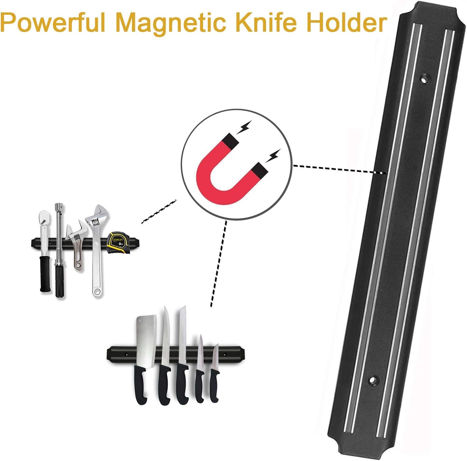 Magnetic Knife Strips(15 Inch X Set of 2) Magnetic Knife Storage Strip, Knife Holder, Knife Rack, Knife Strip, Kitchen Utensil Holder, Tool Holder, Multipurpose Magnetic Knife Rack