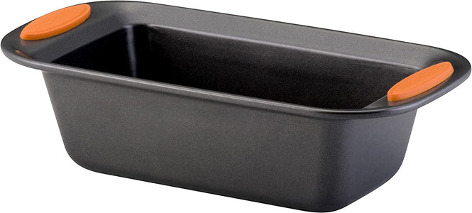 Yum-O! Bakeware Oven Lovin' Nonstick Loaf Pan, 9-Inch by 5-Inch Steel Pan, Gray with Orange Handles