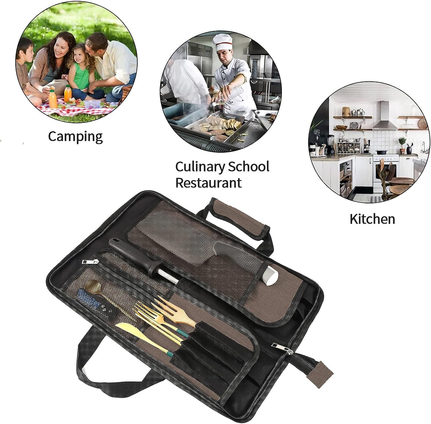 Chef’S Knife Roll Bag, Heavy Duty Oxford Chef Knife Bag, Portable 13 Slots Chef Knife Case, Multi-Function Cutlery Knives Pouch Holder Knife Wrap Wallet Tool Roll (Khaki)