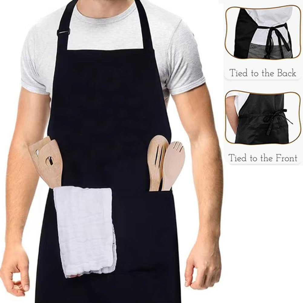 Unisex Adjustable Bib Aprons with 3 Pockets, Cooking Kitchen Restaurant Apron Machine Washable for Men Women
