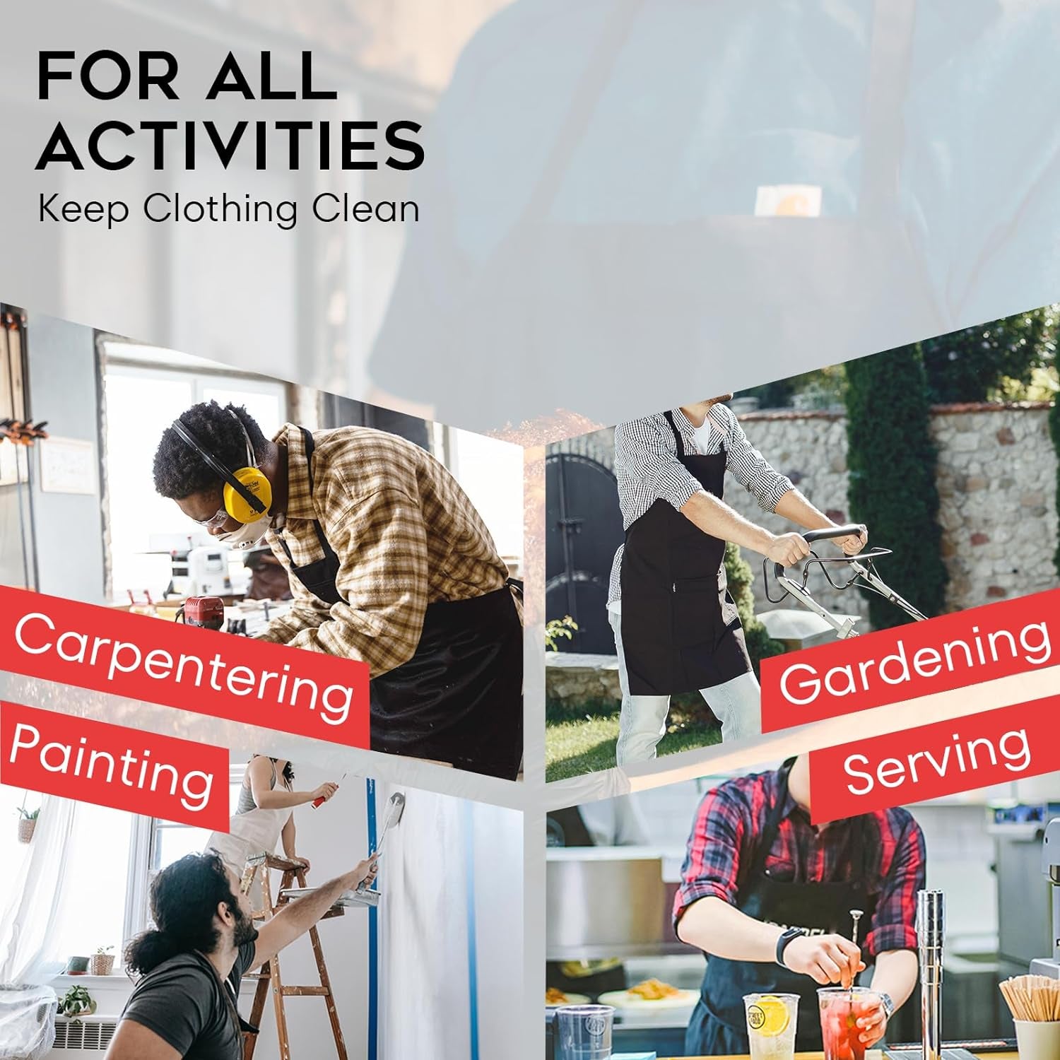 Aprons for Men, 2 Pack 100% Cotton Mens Apron, Black Chef Kitchen Cooking Apron, Men Grilling BBQ Apron with 2 Pockets, Waterproof Man Apron for Gardening, Baking