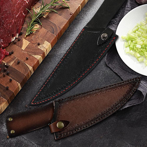 Image of 8" Straight Knife Sheath, Vertical Knife Sheaths Belt Leather Knife Sheath Holder for 8'' Kitchen Chef Knife