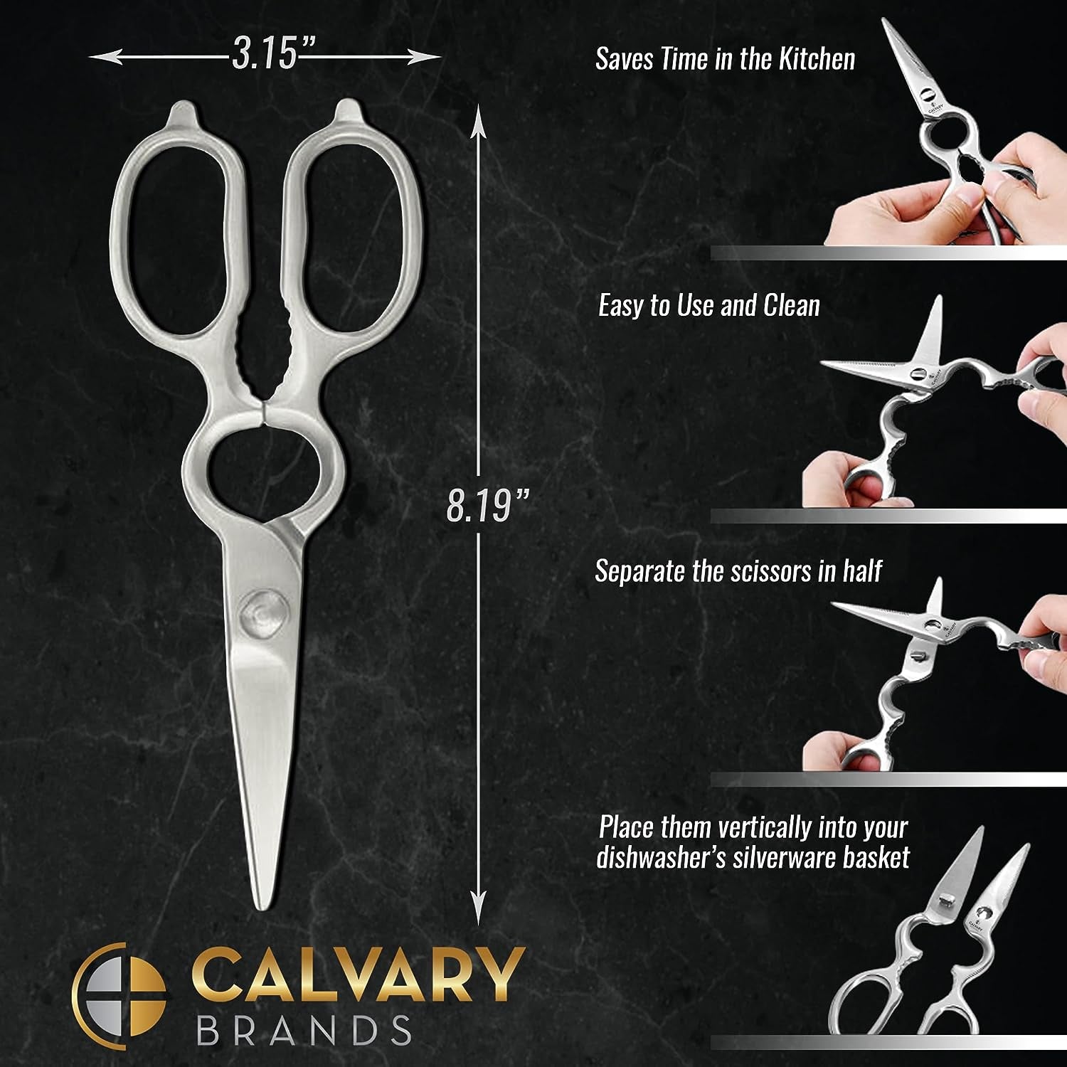 Kitchen Scissors Heavy Duty | All Purpose Shears for Food | Dishwasher Safe | Professional Grade | Stainless Steel | Sharp