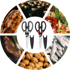 Kitchen Shears 2 Pack, Premium Heavy Duty Shears, Multi Purpose Strong Stainless Steel Kitchen Utility Scissors with Cover for Poultry, Fish, Meat, Vegetables Herbs, Bones