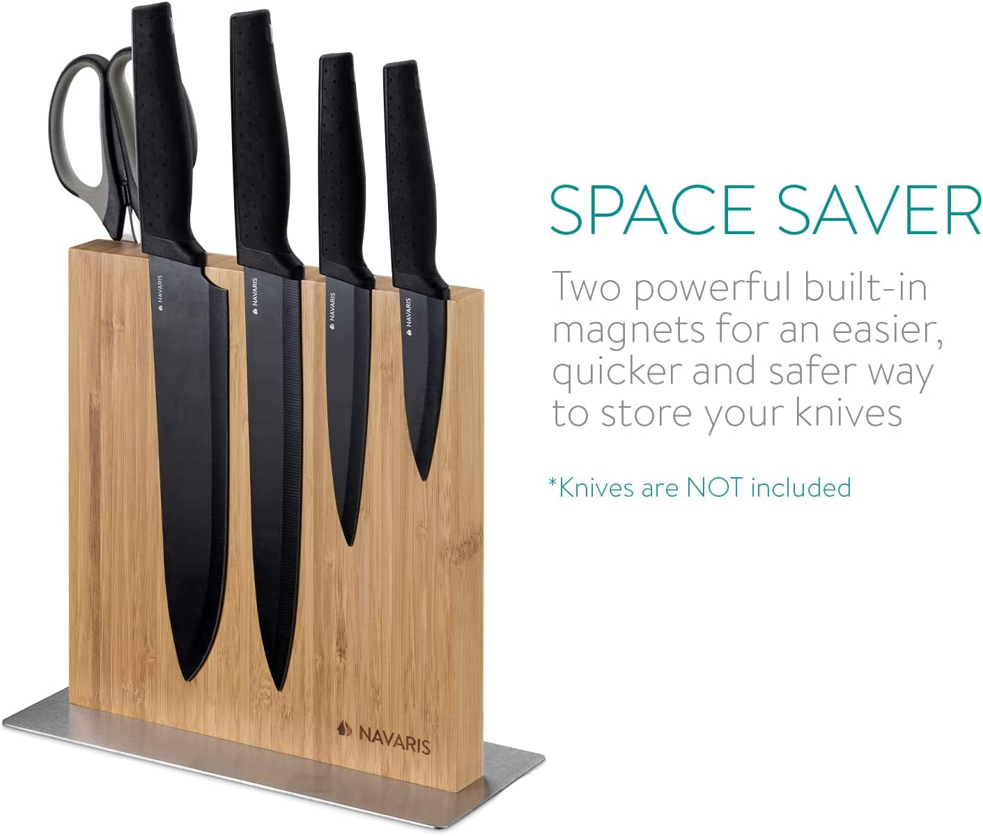 Wood Magnetic Knife Block - Double Sided Wooden Magnet Holder Board Stand for Kitchen Knives, Scissors, Metal Utensils - Bamboo, 8.9 X 8.7 In