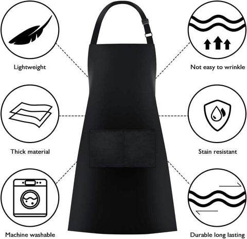 Image of 2 Pack Bib Aprons with 2 Pockets Cooking Chef Kitchen Apron for Women Men, Black