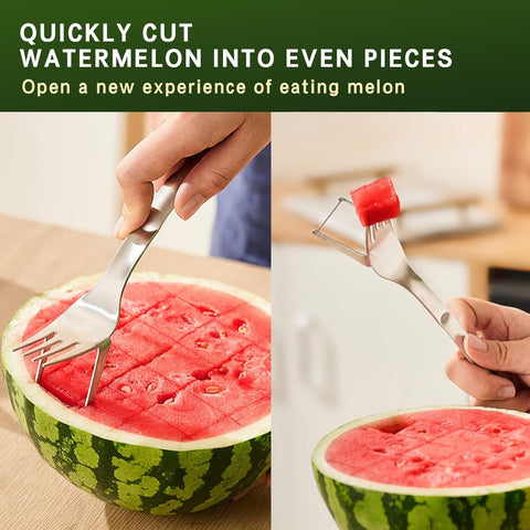 Image of 2 Packs 2-In-1 Watermelon Slicer Cutter & 4 Pieces Stainless Steel Fruit Fork, Watermelon Fork Slicer Artifact, Summer Watermelon Cutting Tool for Family Parties Camping