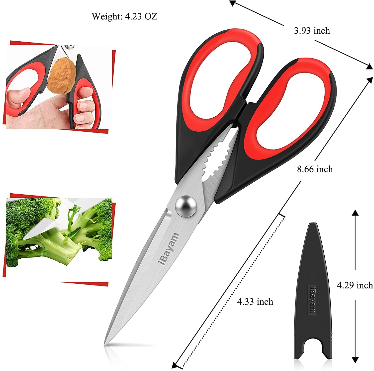 Kitchen Shears,  Kitchen Scissors All Purpose Heavy Duty Meat Scissors Poultry Shears, Dishwasher Safe Food Cooking Scissors Stainless Steel Utility Scissors, 2-Pack (Black Red, Black Gray)