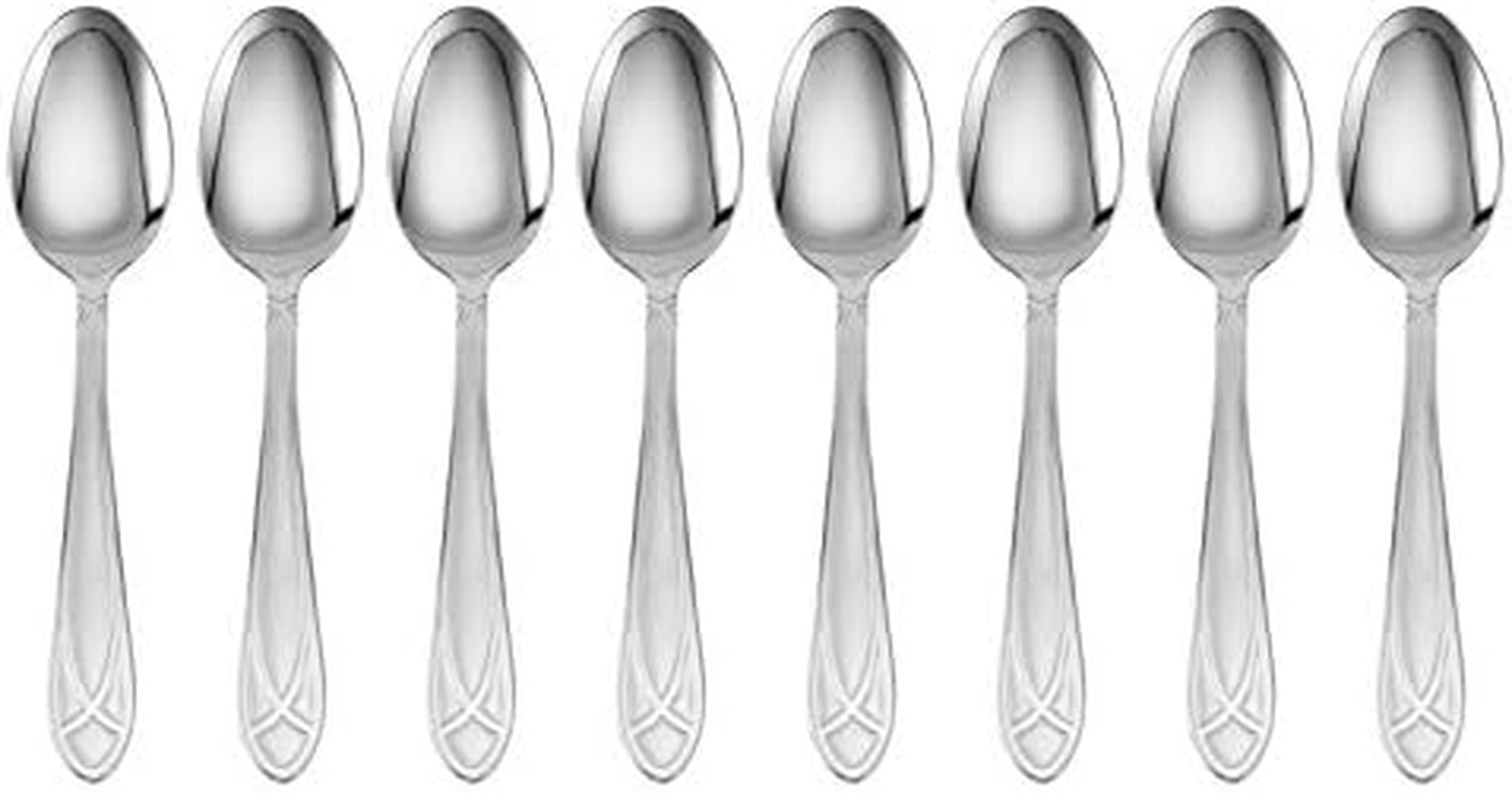 Mirage Frost 45-Piece Stainless Steel Flatware Set with Serving Utensil Set and Metal Storage Caddy, Service for 8
