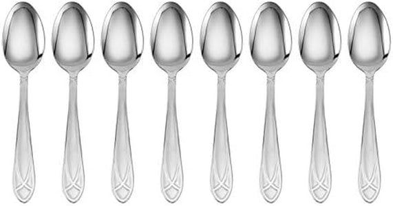 Mirage Frost 45-Piece Stainless Steel Flatware Set with Serving Utensil Set and Metal Storage Caddy, Service for 8