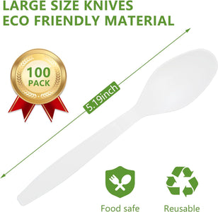 Compostable Spoon,100 Biodegradable Silverware for Party,Large Disposable Utensils Eco Friendly Durable and Heat Resistant,Alternative to Plastic Spoon