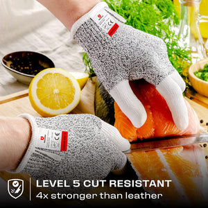 Cut Resistant Work Gloves for Women and Men, with Reinforced Fingers; Comfortable, 100% Food Grade Kitchen Cooking Gloves; Ambidextrous Safety Cutting Gloves; Level 5 Protection; Grey