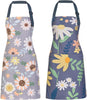 2 Pack Floral Apron for Women with Pockets, Adjustable Cotton Chef Aprons for Kitchen, Cooking, BBQ & Grill