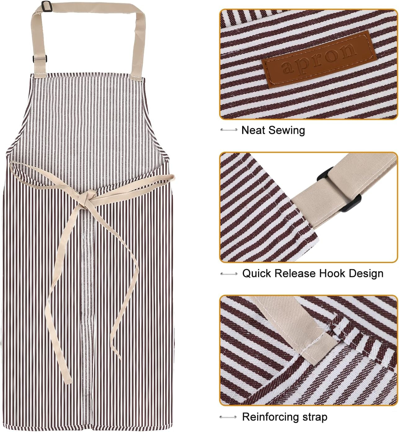 Adjustable Kitchen Cooking Apron with 2 Pockets Unisex Bib Chef Aprons for Women Men