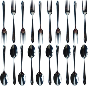 Set of 20, Forks (8 Inch) and Spoons (7.5 Inch) Silverware Set, Stainless Steel Diamond Flatware Cutlery Set for Home, Kitchen and Restaurant, Mirror Polished, Dishwasher Safe (Large)