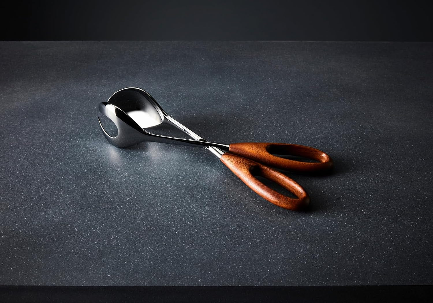 Curvo Salad Scissors | 13 Inch Kitchen Tongs for Cooking, Salad, and Grilling | Made of Stainless Steel and Acacia Wood | Designed by Steve Cozzolino