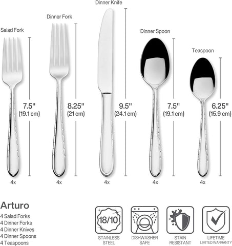 Image of Arturo 18/10 20 Piece Stainless Steel Flatware Set, Service for 4