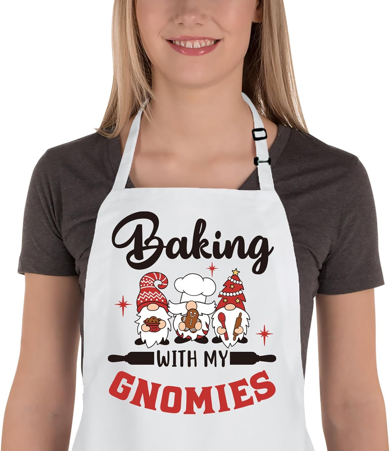 Gnome Apron, Baking with My Gnomies, Funny Christmas Baking Aprons, Cute Holiday Baking Gifts for Bakers, Gnome Kitchen Cooking Apron, White Elephant Gifts for Christmas Stocking Stuffers